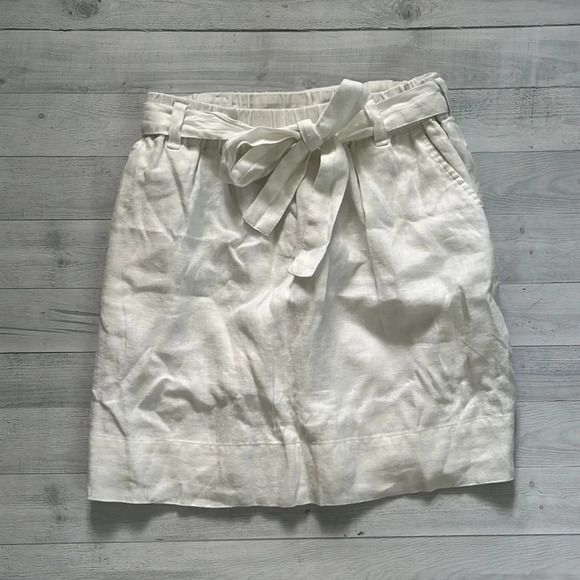 LOFT Dresses & Skirts - LOFT 100% Linen White High Waist Belted Skirt Size L
